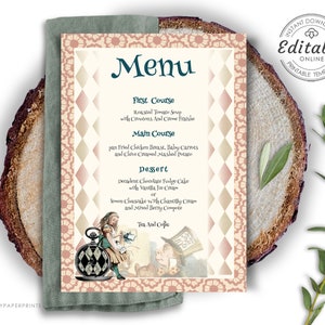 Alice in Wonderland Wedding Menu Template, Printable DIY Dinner Menu ...