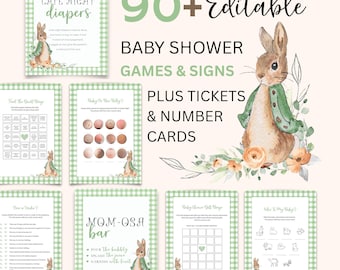 Peter Rabbit Baby Shower Games Bundle, Green Peter Rabbit Baby Shower Games, Boy Girl Peter Rabbit Shower Games, BSGB
