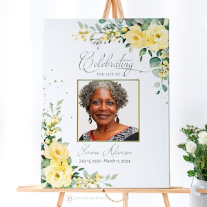 Editable Funeral Sign, Yellow Roses Memorial Sign, Celebration of Life Welcome, Editable Funeral Welcome Sign, Funeral Sign, F-MELINA
