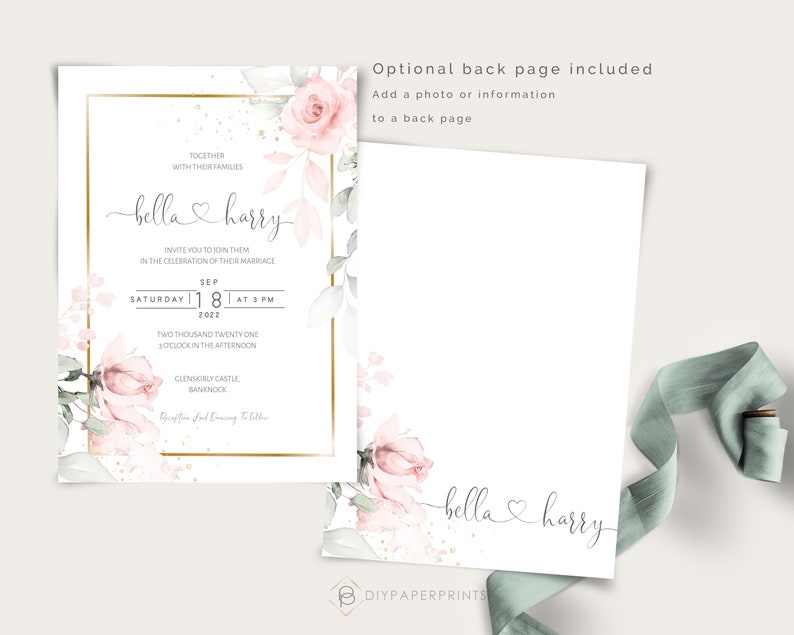 Pink Wedding Invitation Template, Details and rsvp, DIY Instant download, Printable wedding invitation, Pink Floral, W-IZZY Bild 6