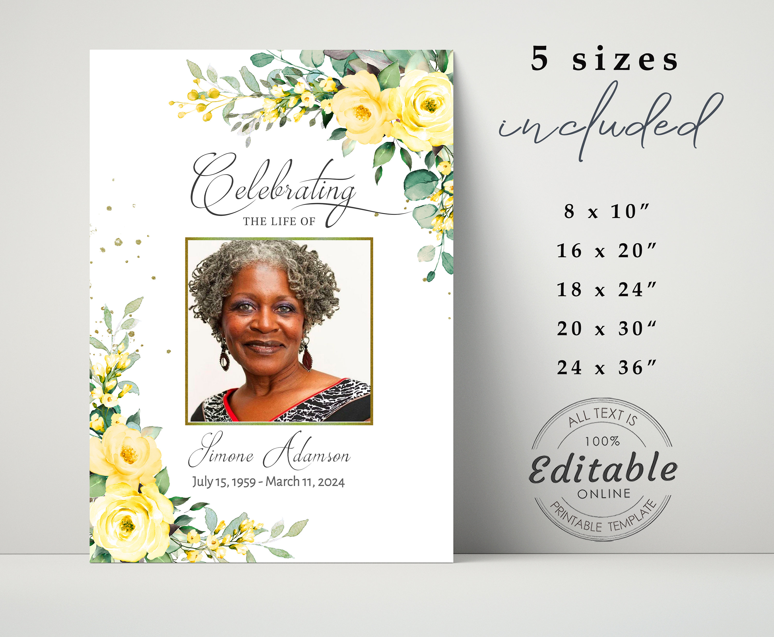 Yellow Roses Funeral Vector Yellow Roses Funeral Sign: Celebration of Life Welcome (editable ...