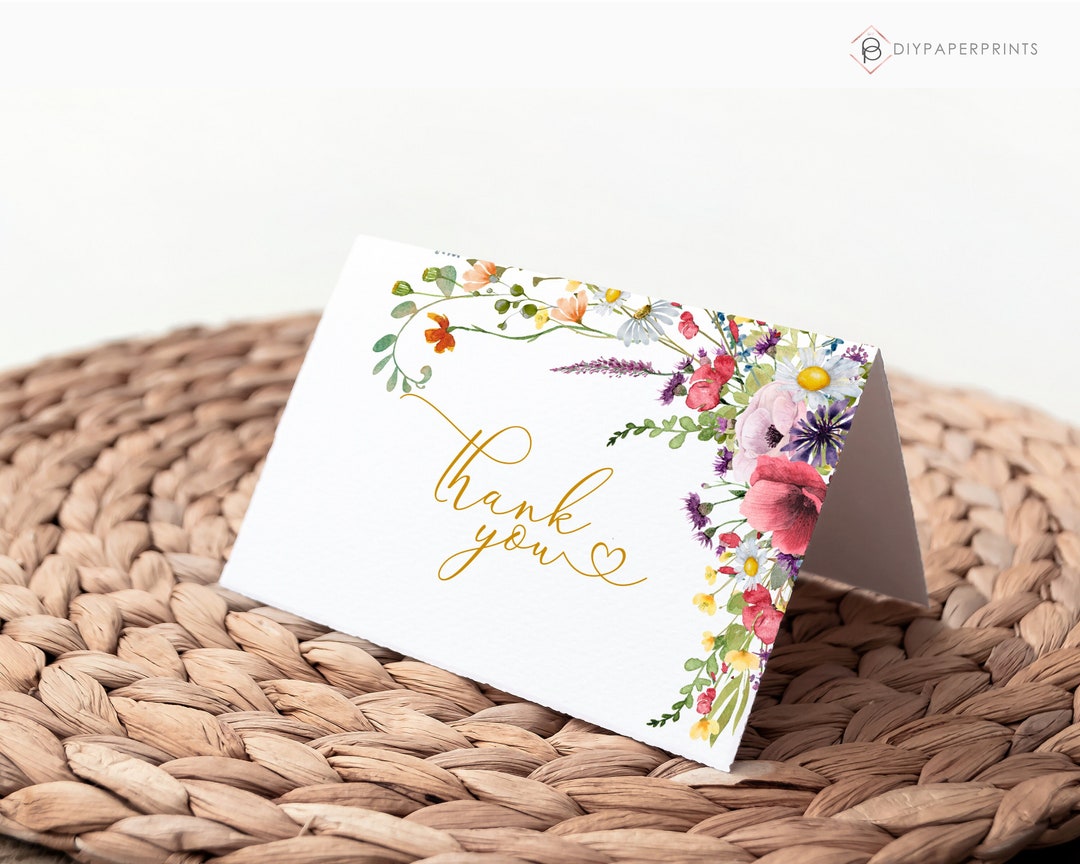 Wild Flowers Thank You Card Template, Editable Digital INSTANT DOWNLOAD ...