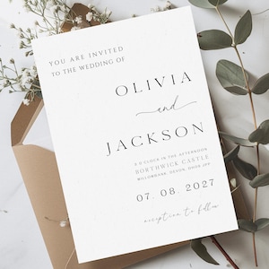 Minimalist Wedding Invitation: PRINTED Modern Wedding Invite Inc.Free White Envelopes Printed Minimalist-1 afbeelding 1