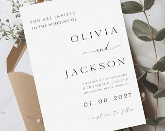 Invitación de boda minimalista: Invitación de boda moderna impresa con sobres blancos gratis.