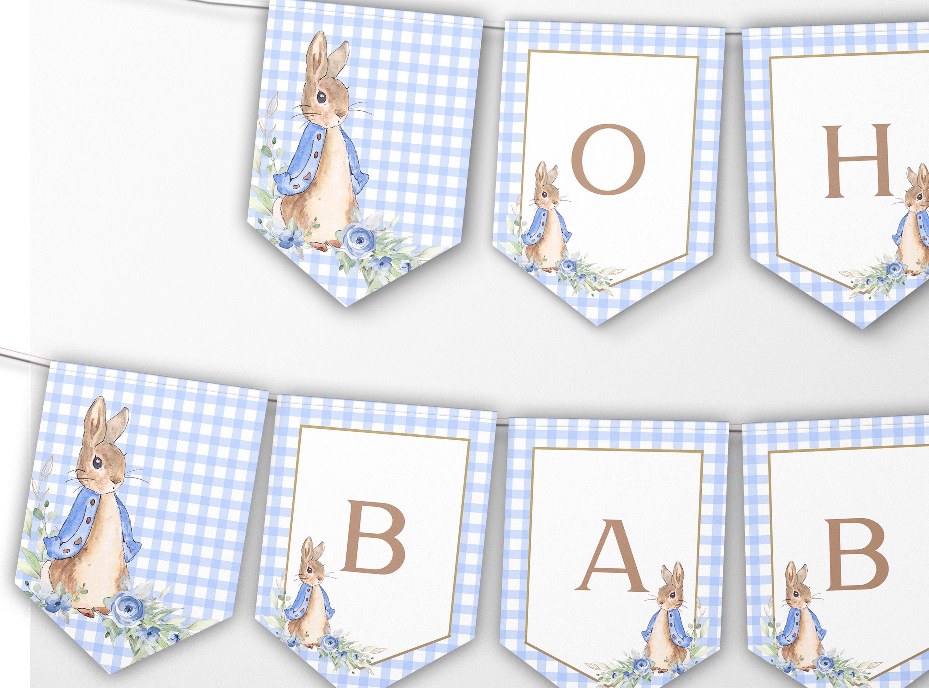 Baby Shower Banner EDITABLE Peter Rabbit Bunting Flopsy Blue Decor ...