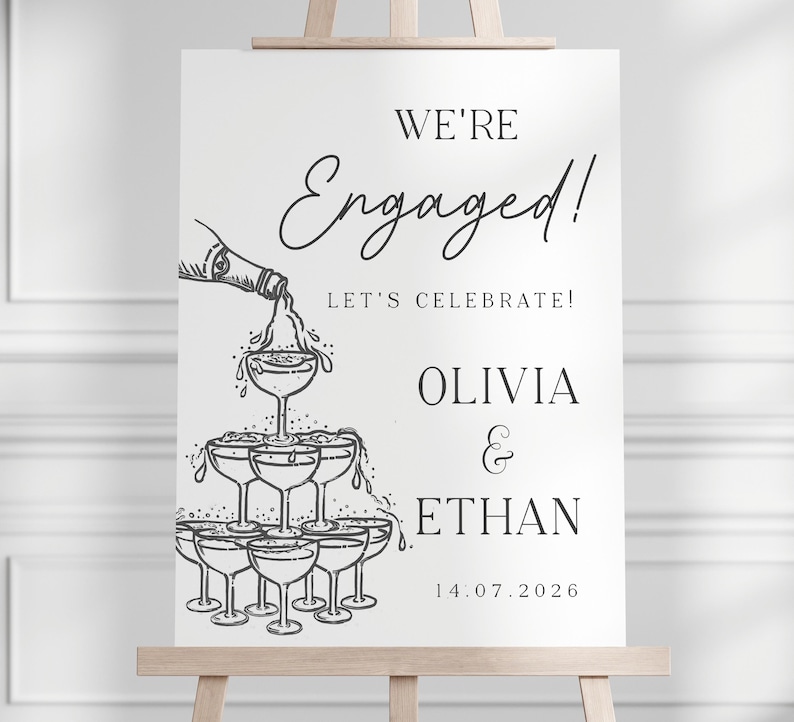 Engagement Party Welcome Sign We're Engaged Champagne Toast PRINTED or Digital Modern Minimalist Poster Canvas, Foamboard, PDF A1 A2 A3 Bild 2