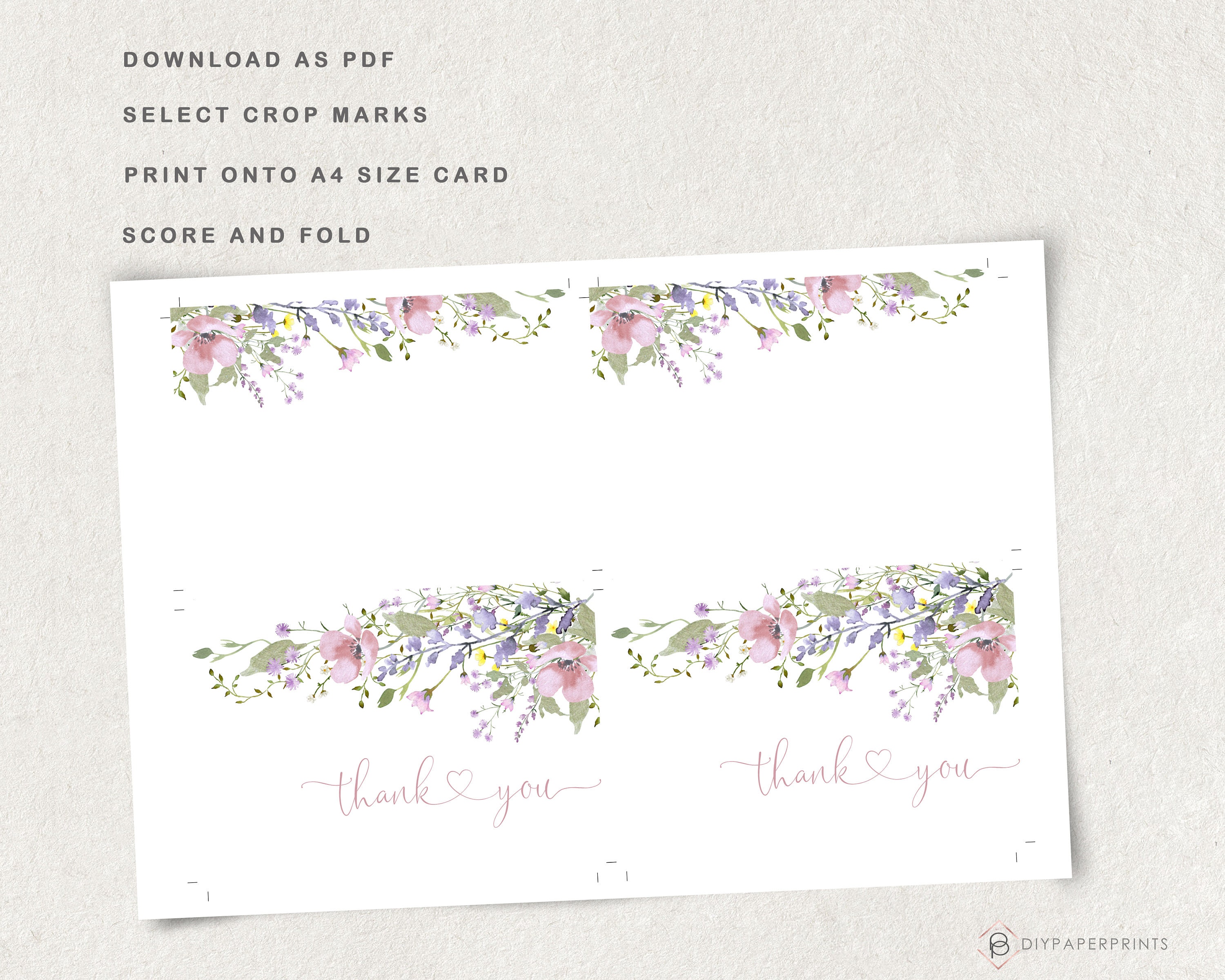 Thank You Card Template, Floral Editable Digital File, INSTANT DOWNLOAD ...