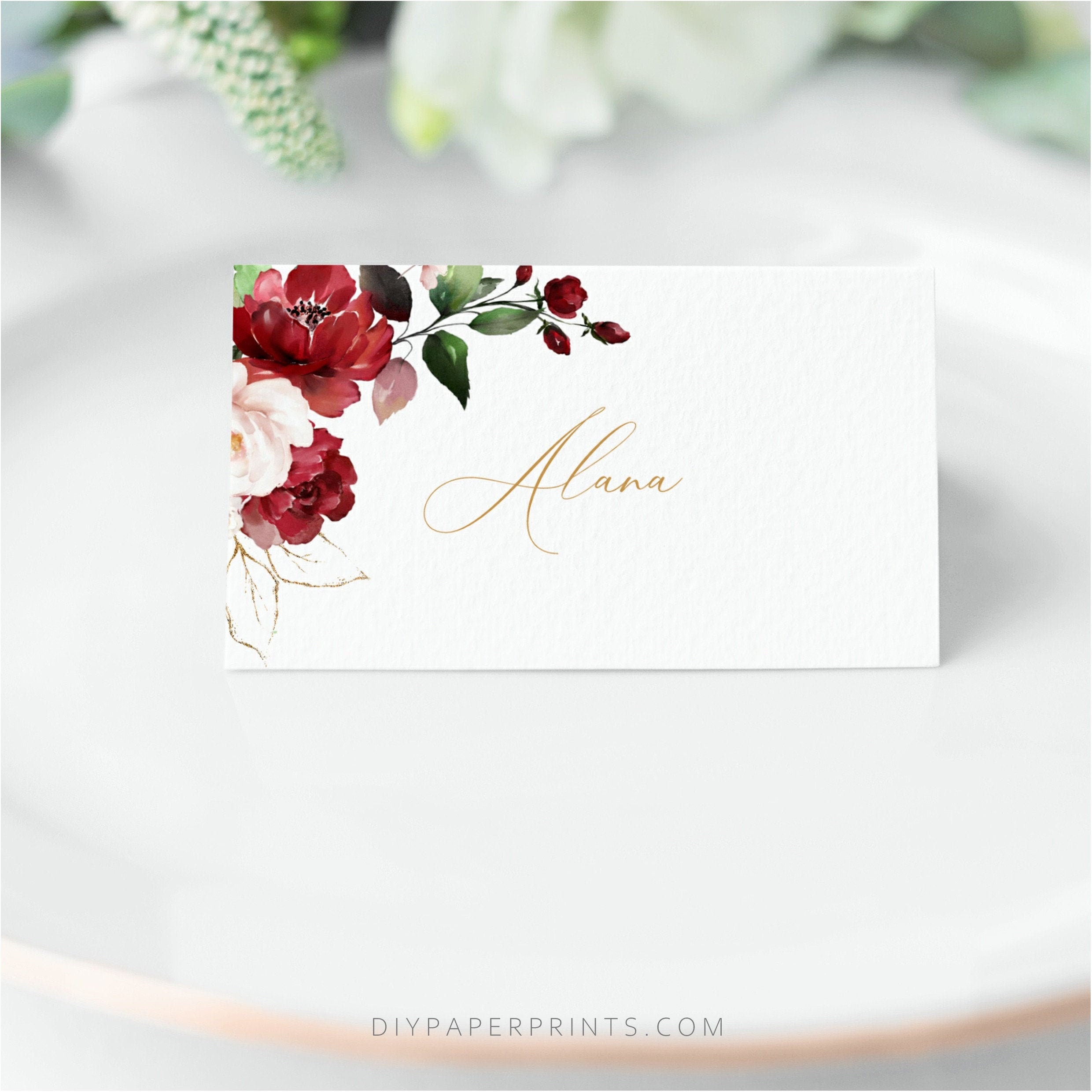 Red Floral Wedding Place Cards Template (printable) - Etsy
