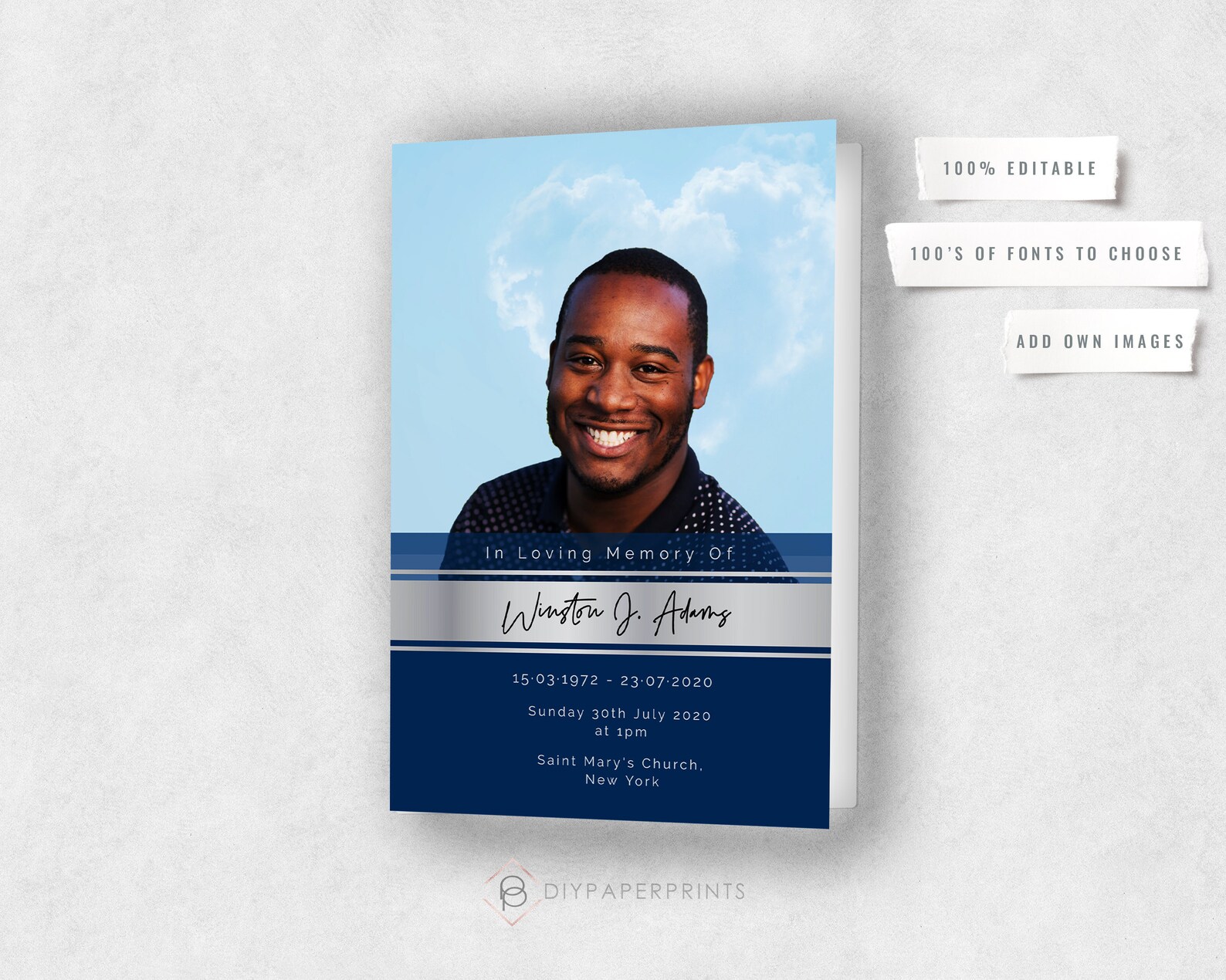 Mens Funeral Program Funeral Memorial Template Printable Etsy