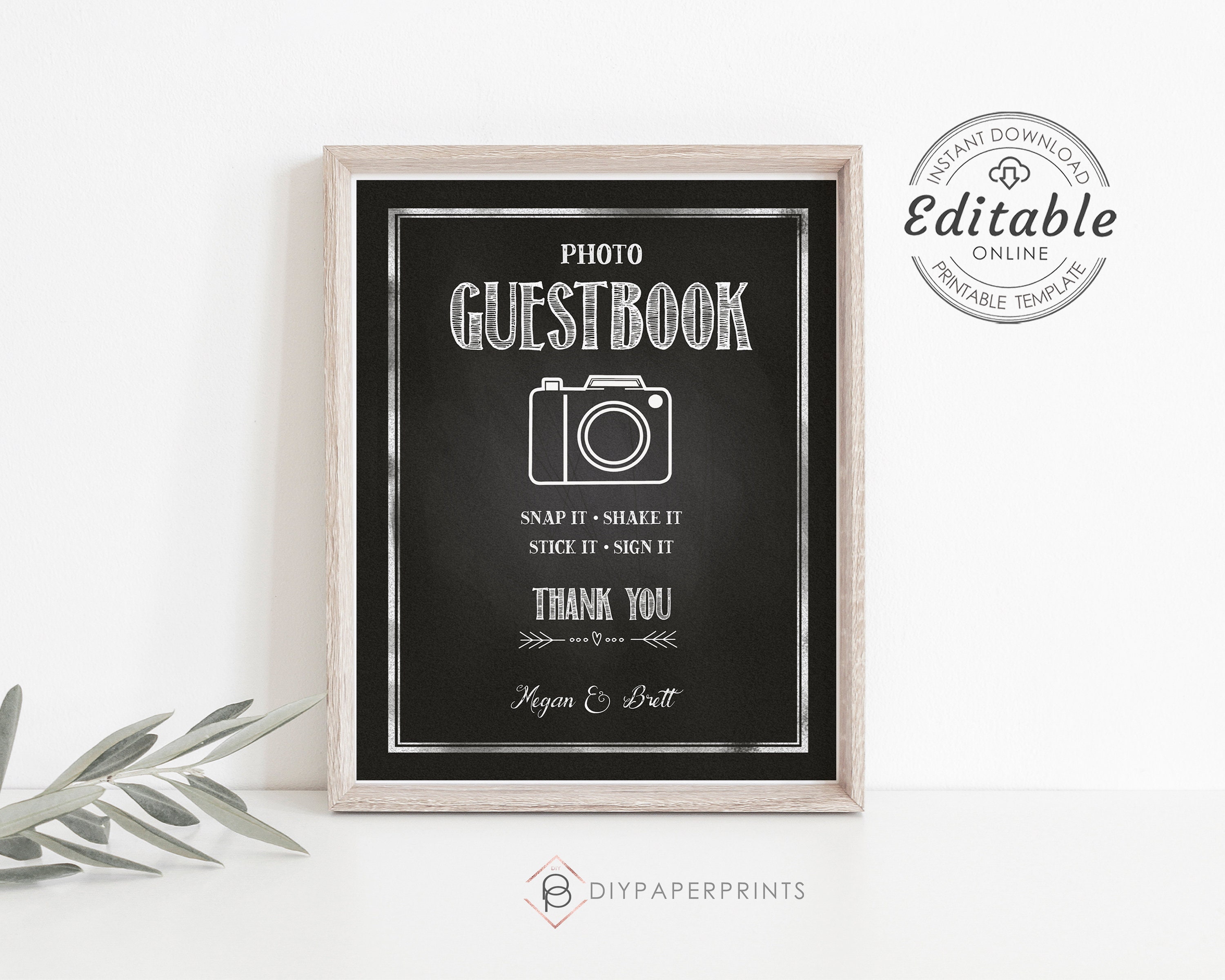 Chalkboard Photo Guestbook Sign, Editable Sign, Blackboard Wedding Sign ...