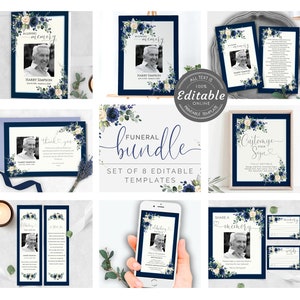 Funeral Bundle Set, Greenery Celebration of Life, Funeral Memorial Pack, In Loving Memory Suite, Printable Editable Templates F-NADINE