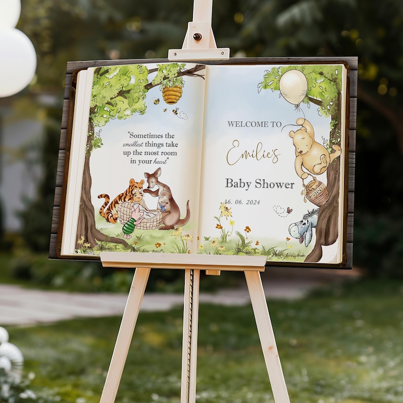 Winnie the Pooh Baby Shower Sign, PRINTED or Digital Classic Pooh Bear Custom Poster, Poster, Canvas, Foamboard or PDF File A1, A2, A3 image 5