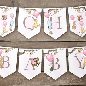 Baby Shower Banner Classic Winnie the Pooh Bunting Garland Decoration Custom Balloon Party Name Banner Winnie Pooh Decor Flags Pink WP1P