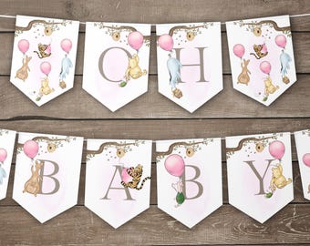 Winnie the Pooh Baby Shower Banner: Custom Name Garland (Digital Download) P1