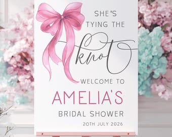 Letrero de bienvenida para despedida de soltera con lazo rosa, Letrero para despedida de soltera con lazo rosa: Póster personalizado impreso o digital, lienzo, cartón pluma.