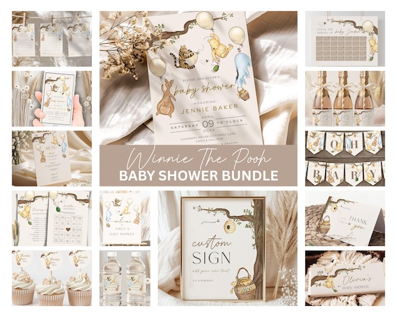 Winnie the Pooh Baby Shower Bundle: Editable Party Decor (Digital Download)