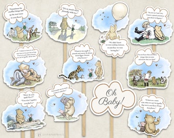 Classic Winnie the Pooh Cake Topper Cutouts: Editable Baby Shower Centerpiece (Digital Download)