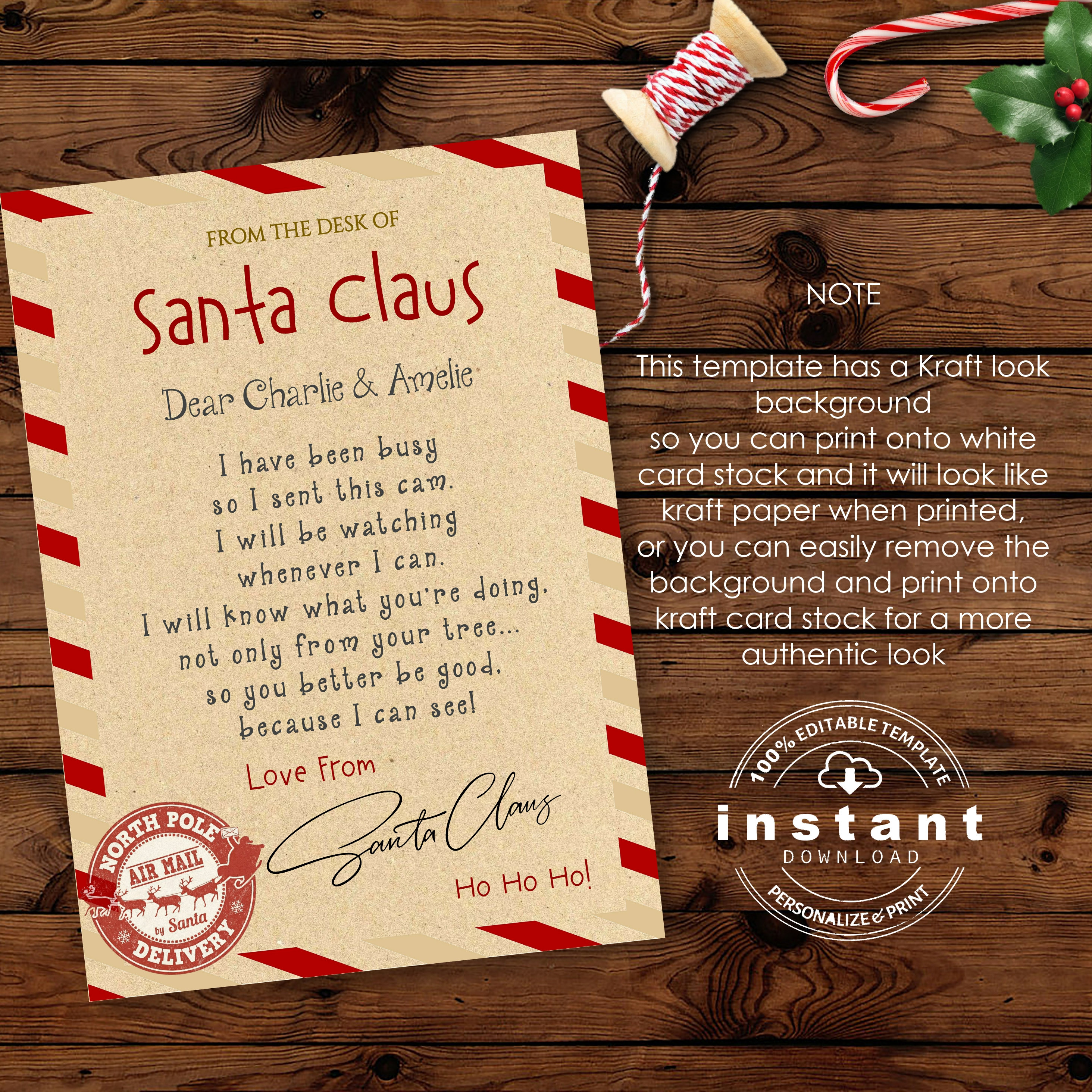 santa cam letter printable, editable template (pdf) - etsy.de