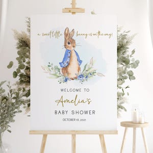Peter Rabbit Baby Shower Welcome Sign Editable Baby Shower Peter Rabbit Decor Blue Peter Rabbit Flopsy Bunny Welcome Sign PRBS
