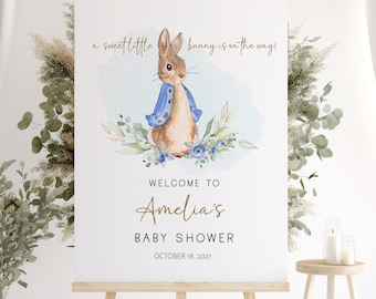 Peter Rabbit Baby Shower Welcome Sign Editable Baby Shower Peter Rabbit Decor Blue Peter Rabbit Flopsy Bunny Welcome Sign PRBS
