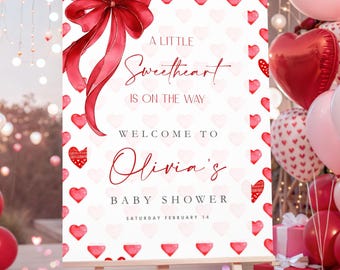 Letrero de bienvenida para baby shower con corazones (plantilla de Canva) LS1