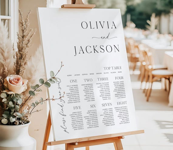 Minimalist Wedding Seating Plan, Table Plan, Personalised Modern Poster, Foamboard  PRINTED or Digital A1 A2 A3 - Printed Minimalist-1