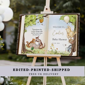Winnie the Pooh Baby Shower Sign, PRINTED or Digital Classic Pooh Bear Custom Poster, Poster, Canvas, Foamboard or PDF File A1, A2, A3 image 1