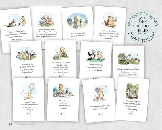 Classic Winnie the Pooh Baby Shower Decorations Centerpieces Table Quote Cards Winnie Quote Prints: Winnie The Pooh (5x7, PDF & JPEG)