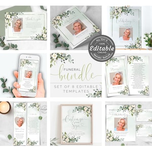 Funeral Bundle Set, Greenery Celebration of Life, Funeral Memorial Pack, In Loving Memory Suite, Printable Editable Funeral Templates F-BETH