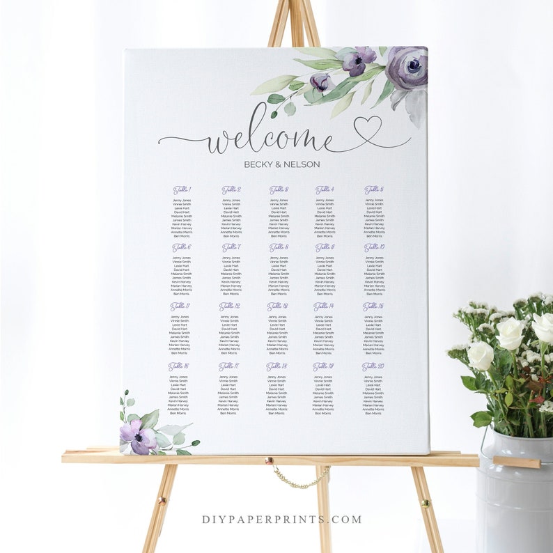 Purple Wedding Table Plan, Purple Wedding Seating Chart Template, Editable, Printable Seating Sign, INSTANT DOWNLOAD, SUZY image 2