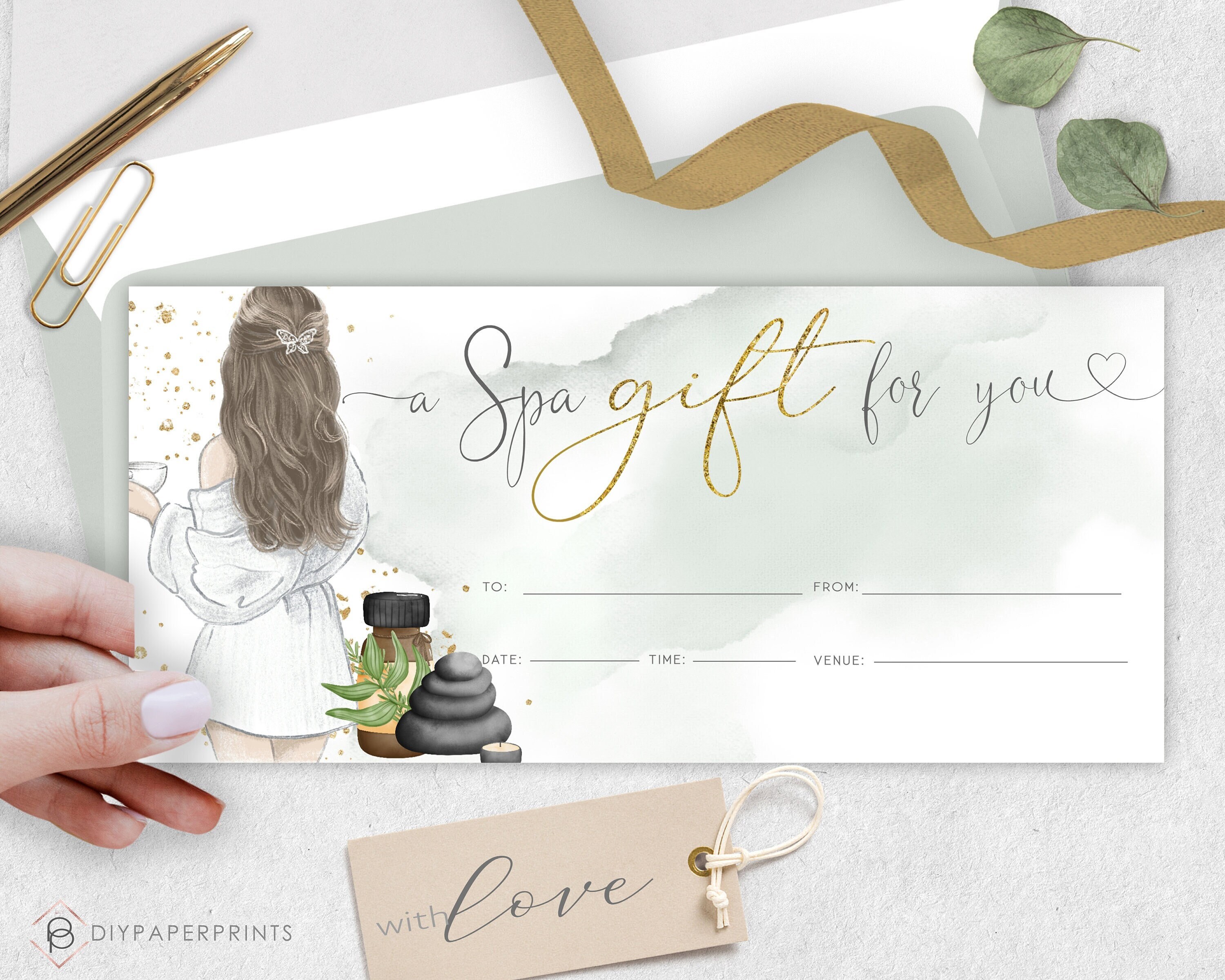 Spa Day Gift Voucher Certificate Template DIY Gift Etsy
