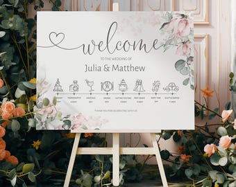 Wedding Timeline Sign, Order of Events Template, Wedding Day Schedule Sign, INSTANT DOWNLOAD, Editable, Printable Template