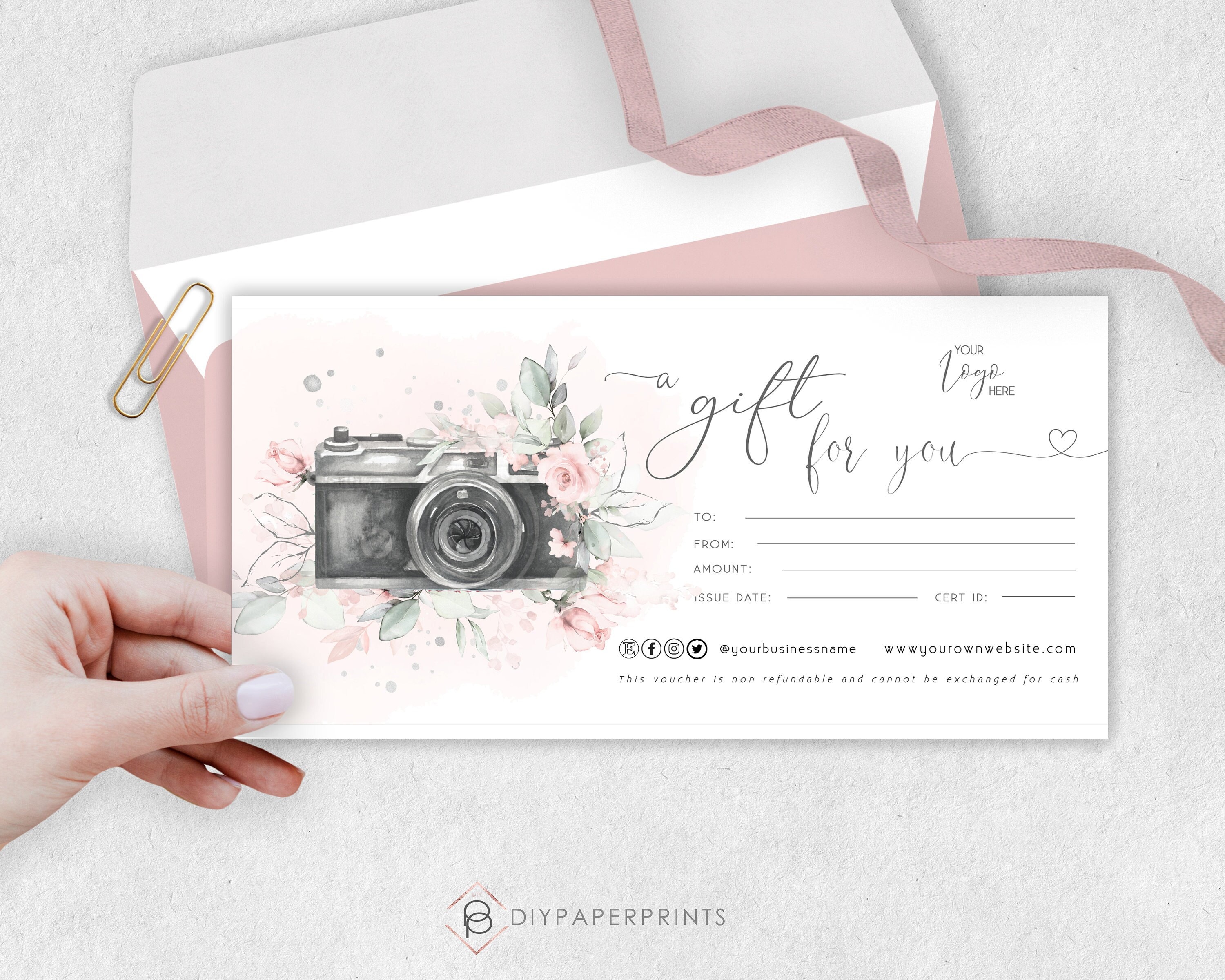 Photography Gift Certificate Template, Editable Photo Session Voucher ...