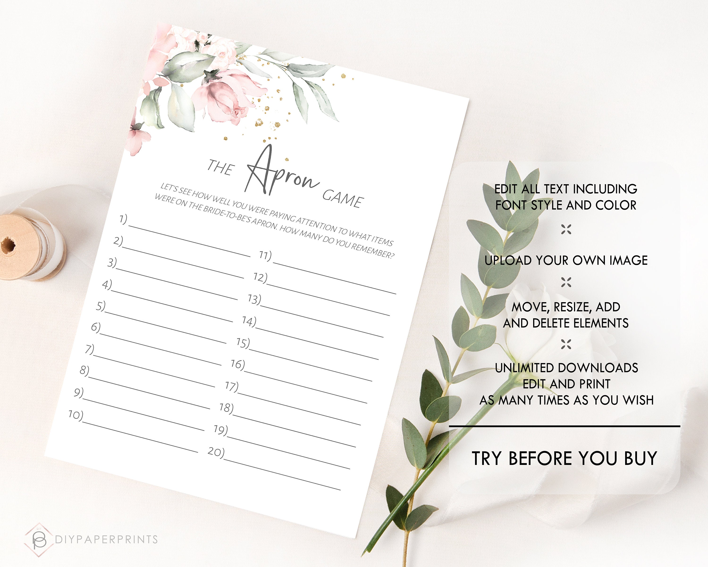 Editable Bridal Shower Game, the Apron Game, Memory Game, Activity ...