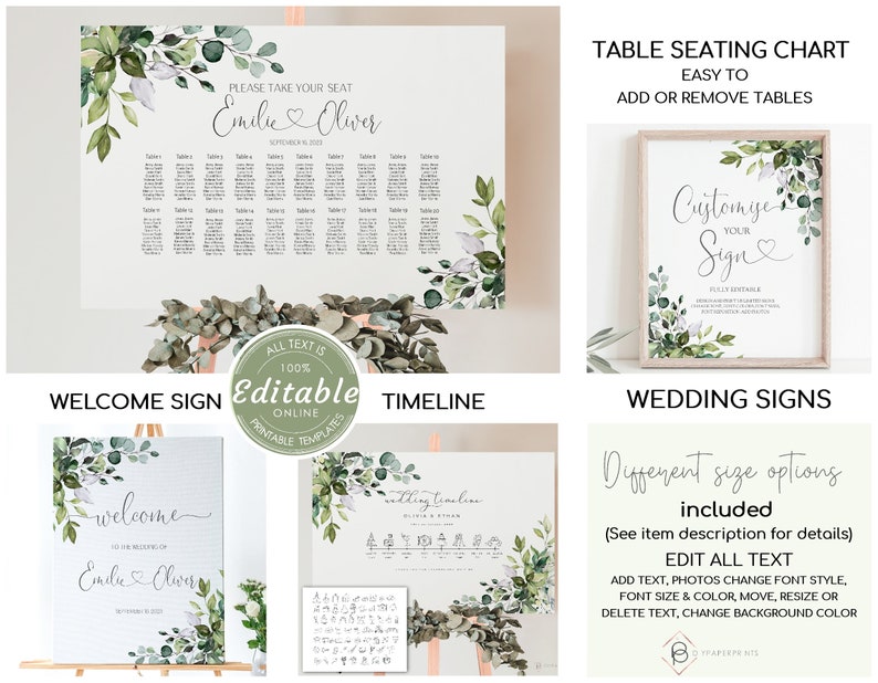 Wedding Stationery Bundle Template Set Eucalyptus Greenery Etsy