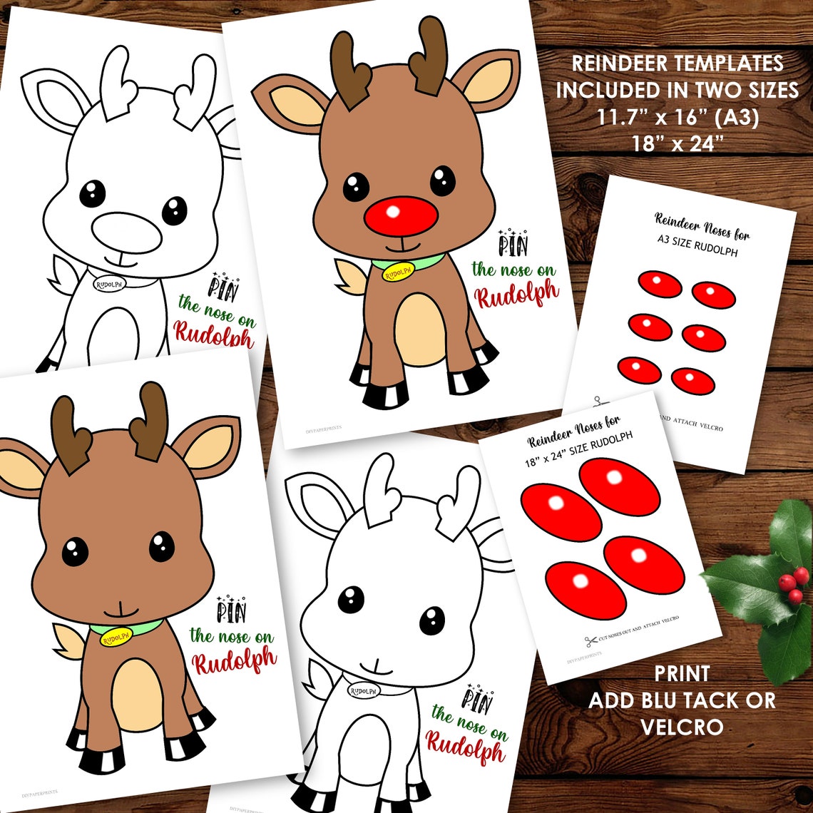 Pin the Nose on the Reindeer Game Template Party Game Etsy