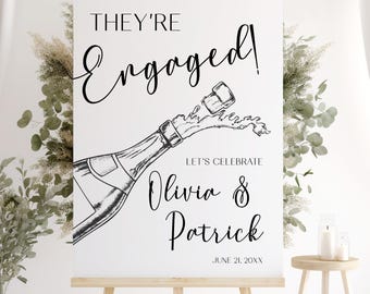 Letrero para fiesta de compromiso, impreso o digital. Letrero de bienvenida personalizado. Póster de champán, lienzo, cartón pluma o archivo PDF. Tamaños A1, A2 y A3.