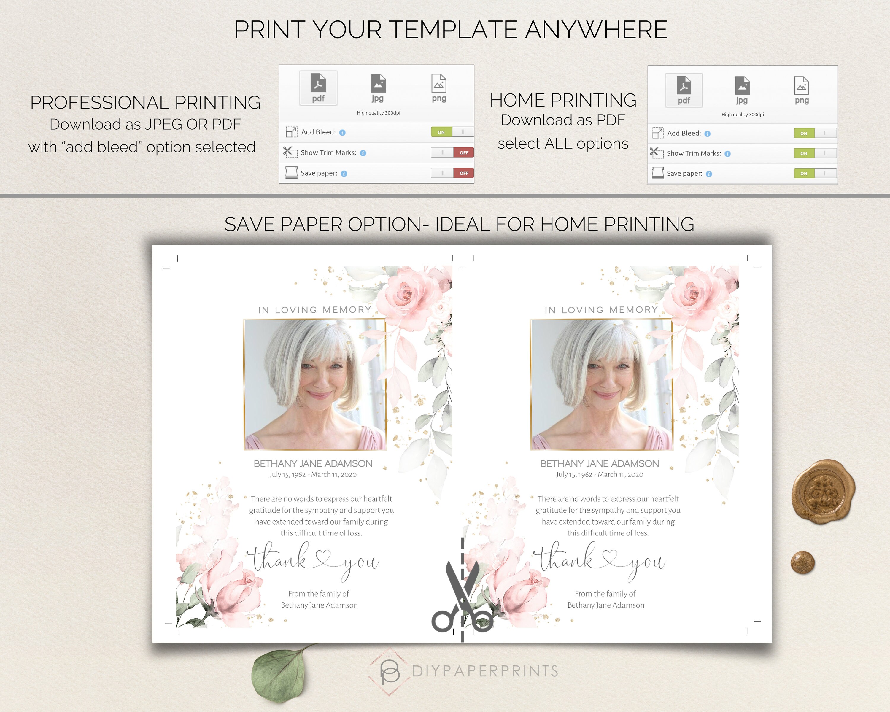 Editable Funeral Thank You Card Template | Memorial Card (instant ...