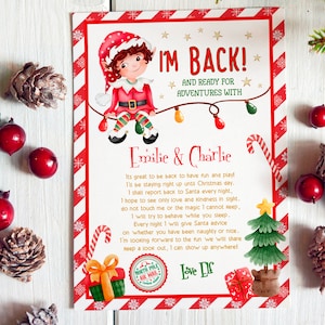 Elf I'm back letter Arrival letter from elf Hello from elf Christmas elf letter to kids from elf Digital Editable Printable Download