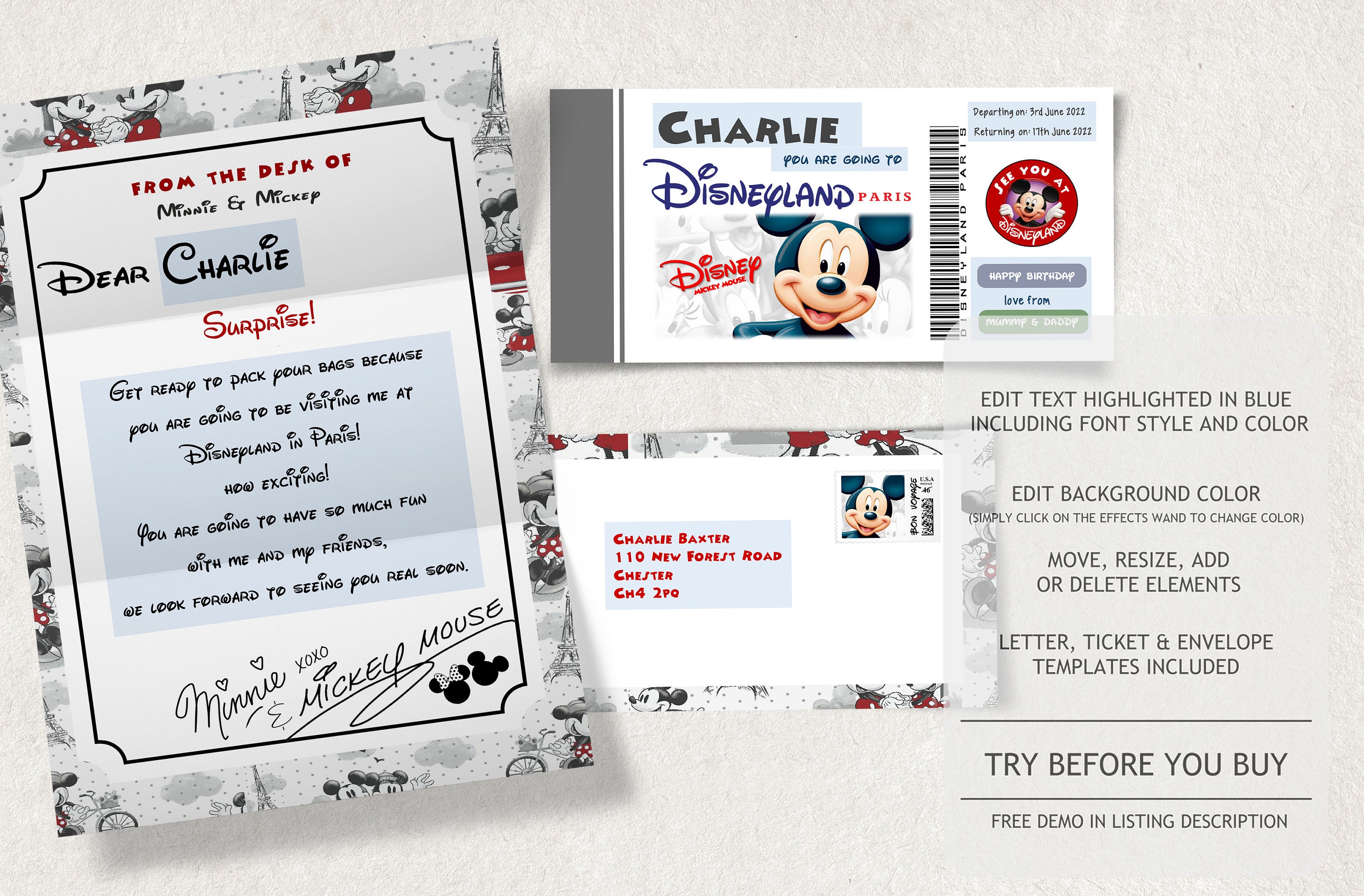 Disney Reveal Gift Card Disneyland Paris Surprise Ticket Etsy