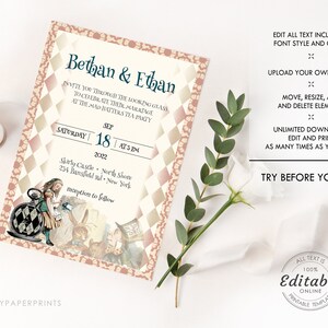 Alice in Wonderland Themed Wedding Invitation Template Suite, Wedding ...
