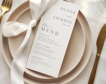 PRINTED Wedding Menu Cards, Elegant Dinner Menus, Minimalist Personalised Modern Black and White Menus Printed Minimalist-1