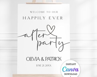 Happily Ever After Party Welcome Sign, Editable Minimalist Wedding Welcome Sign, Reception Sign, Modern Welcome Sign
