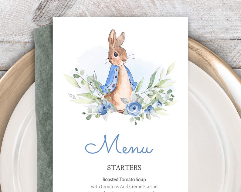 Peter Rabbit Menu Template, Menu Card Template, Baby Shower Menu ...