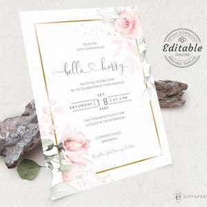 Pink Wedding Invitation Template, Details and rsvp, DIY Instant download, Printable wedding invitation, Pink Floral, W-IZZY image 4