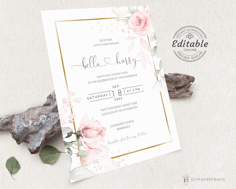 Pink Wedding Invitation Template, Details and rsvp, DIY Instant download, Printable wedding invitation, Pink Floral, W-IZZY image 4