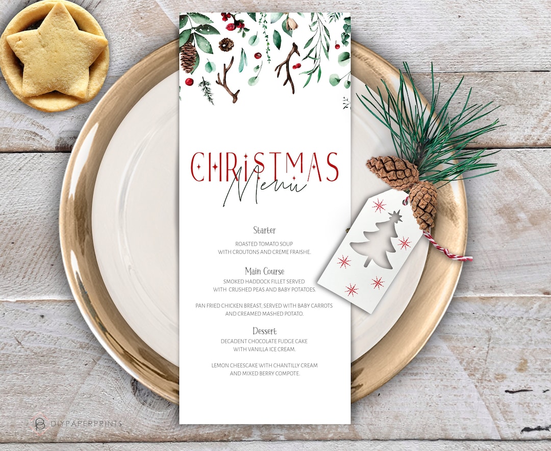 editable christmas menu template, holiday menu card (instant