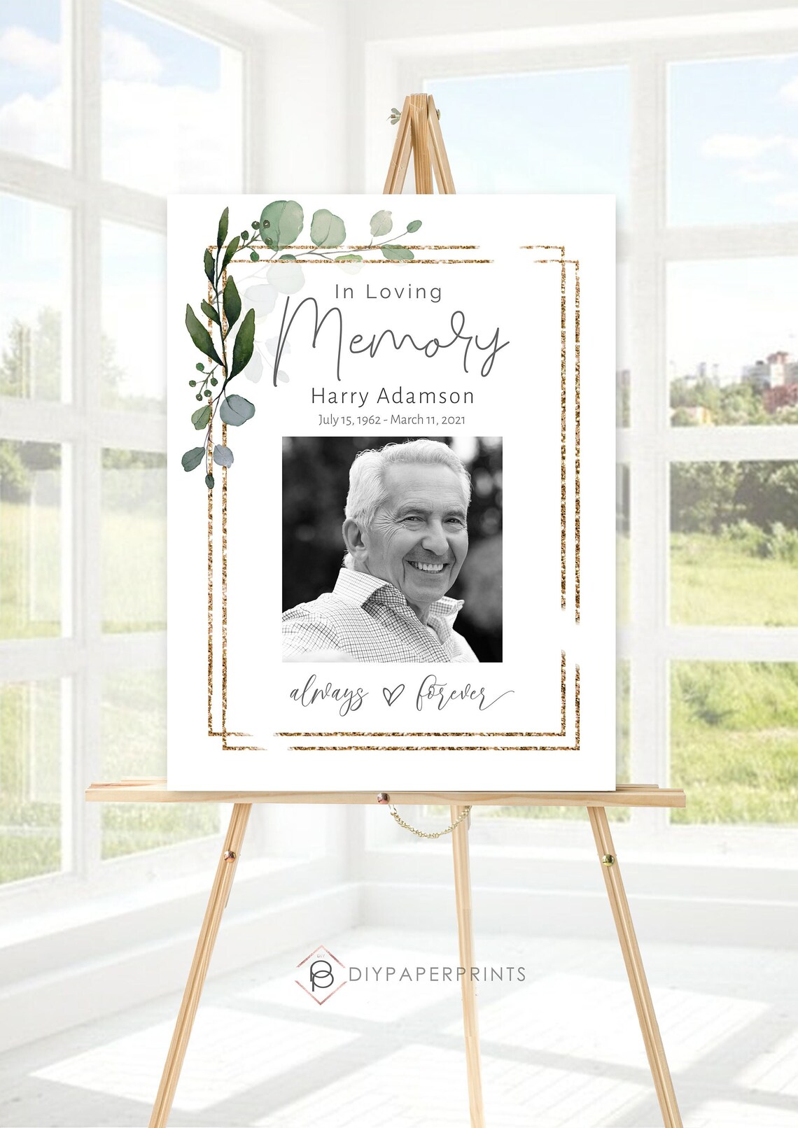 Funeral Memorial Sign, Greenery Celebration of Life Picture Sign ...