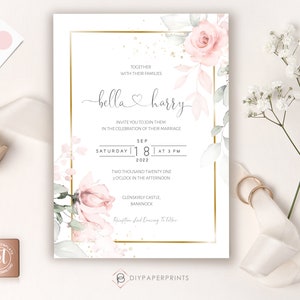 Pink Wedding Invitation Template, Details and rsvp, DIY Instant download, Printable wedding invitation, Pink Floral, W-IZZY Bild 2