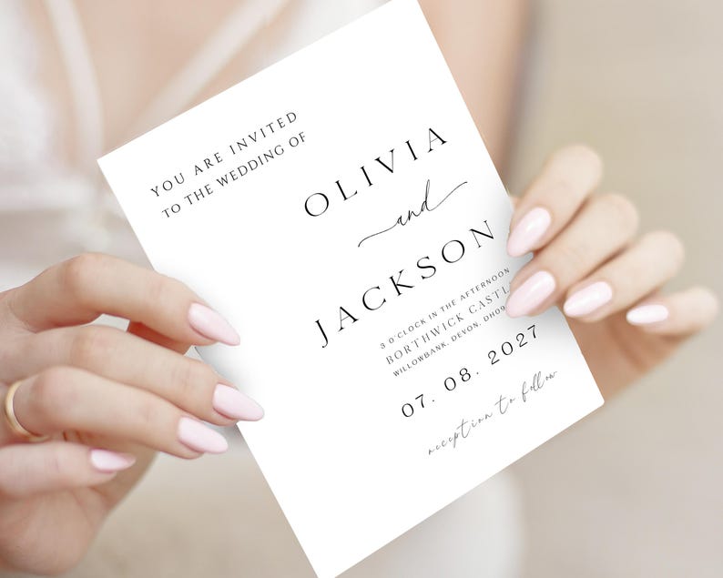 Minimalist Wedding Invitation: PRINTED Modern Wedding Invite Inc.Free White Envelopes Printed Minimalist-1 afbeelding 7